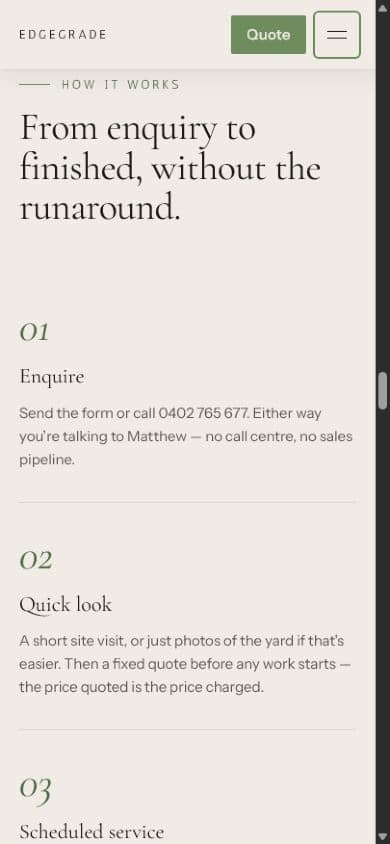 Edge Grade customer journey presented on mobile