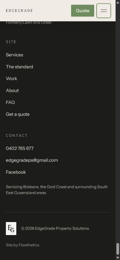 Edge Grade mobile footer and contact details
