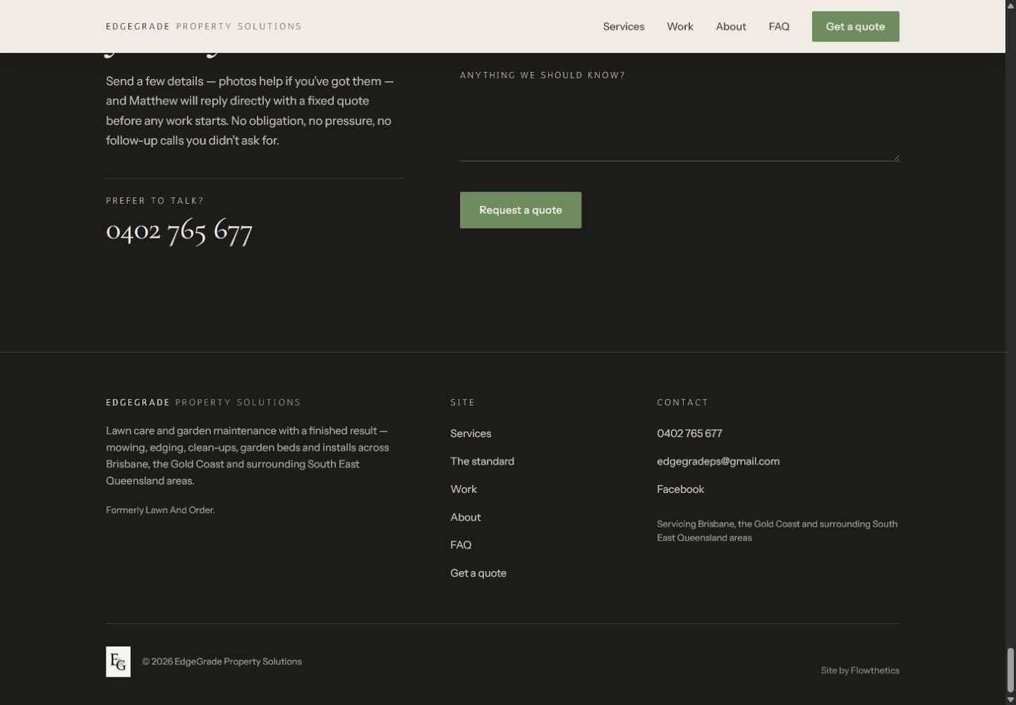 Edge Grade final quote action and website footer