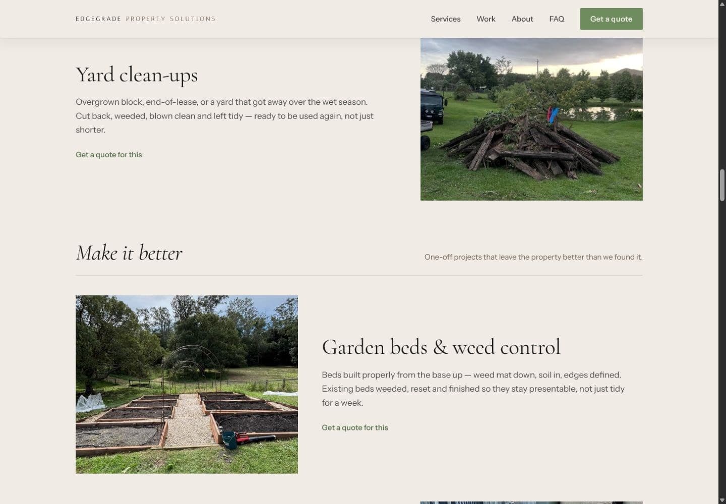 Edge Grade service interface showing editorial hierarchy, imagery, rules and link treatment